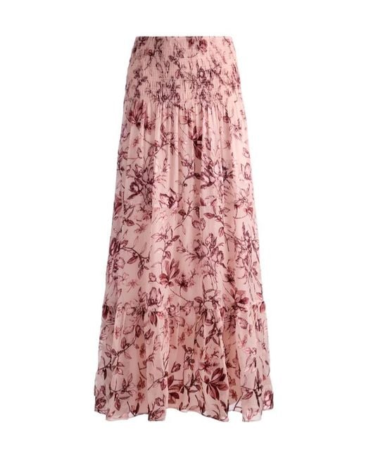 Alice + Olivia Red Alice Olivia Stevie Floral Printed Ruffled Maxi Skirt