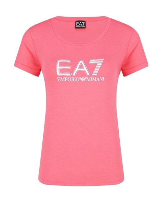 EA7 Pink T-Shirt With Round Neck And Short Sleeves