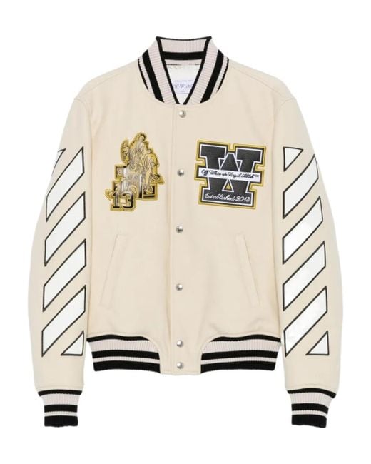 Off-White c/o Virgil Abloh Natural Patch-Appliqué Varsity Jacket for men