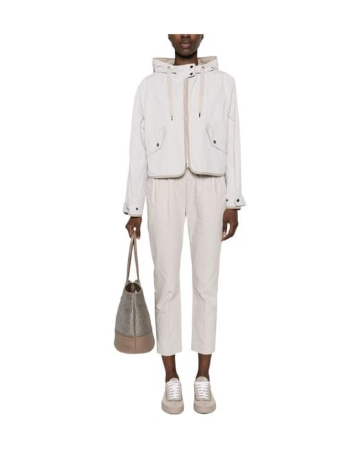 Brunello Cucinelli White Zip-Up Hooded Drawstring Jacket
