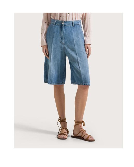 Seventy Blue Blended Linen Denim Bermuda Shorts