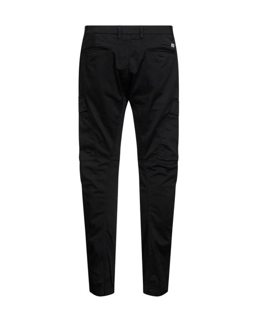 C P Company Black Stretch Cotton Satin Cargo Trousers for men