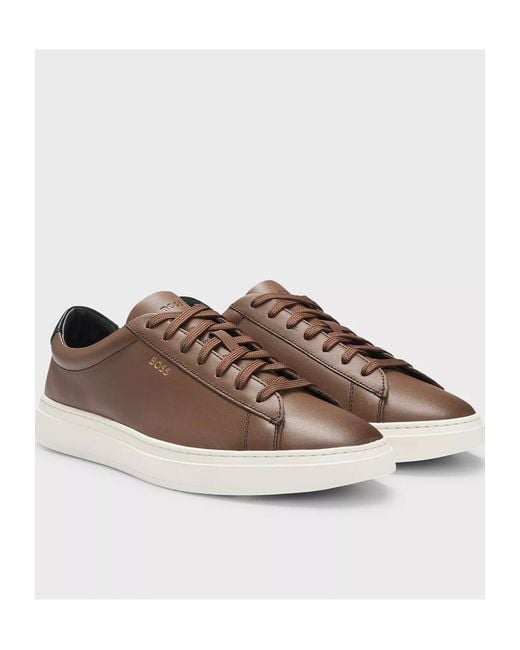 Boss Brown Leather Sneakers for men