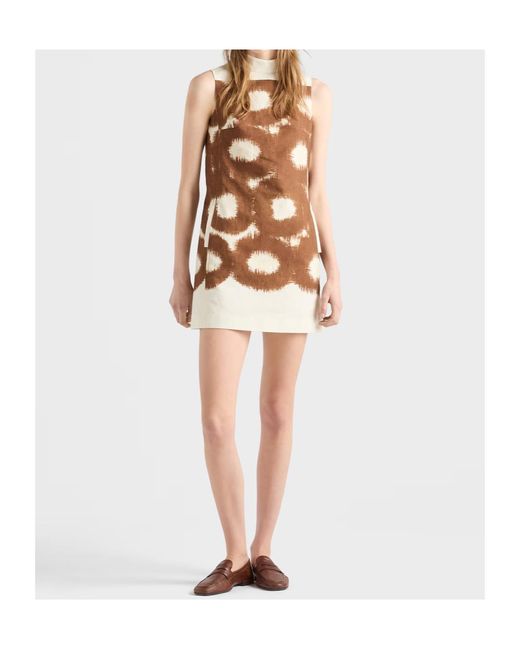 Prada Natural Printed Canvas Mini-Dress