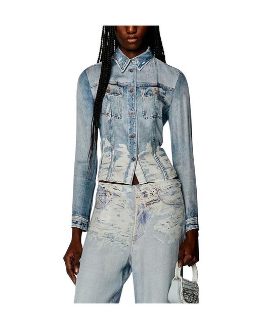 DIESEL Blue C-Lorelle Cropped Distressed Shirt