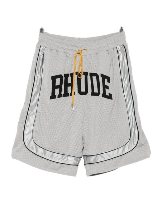Rhude White Baggy Mesh Collegiate Logo Shorts for men