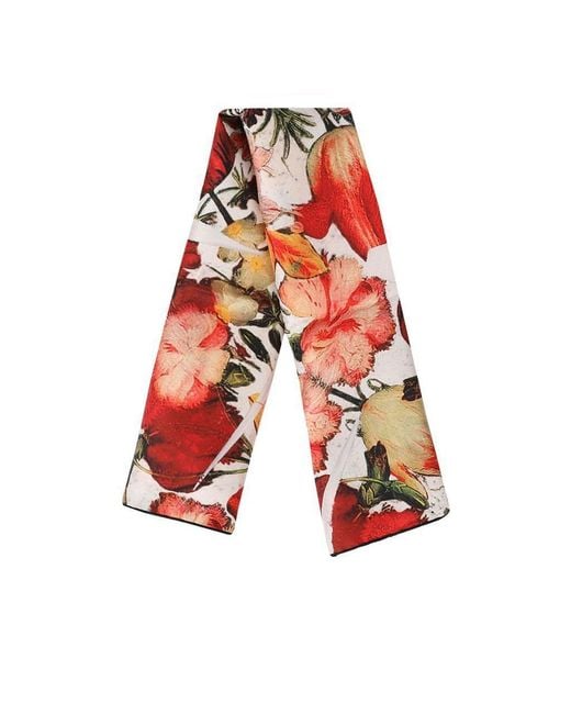 McQueen Red Floral Skull Scarf