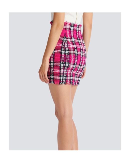 Balmain Pink Frayed Hem Tweed Mini Skirt