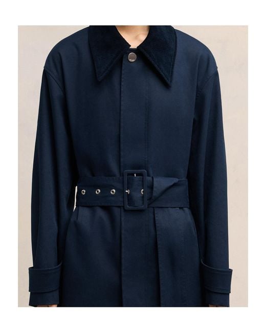 AMI Blue Belted Cotton Trench Coat for men