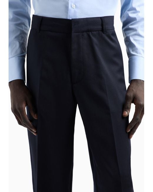 Emporio Armani Blue Tapered-Leg Tailored Trousers for men