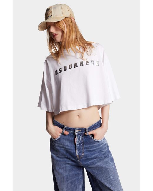 DSquared² White Cropped Oversize Fit T-Shirt