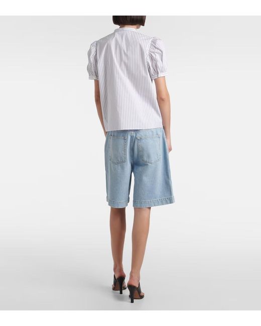 FRAME White Striped Short-Sleeved Shirt