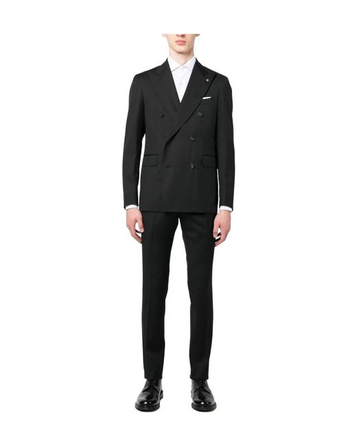 Tagliatore Black Double-Breasted Two-Piece Suit Set for men