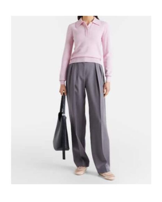 Jil Sander Gray Pleated Wool Wide-Leg Pants