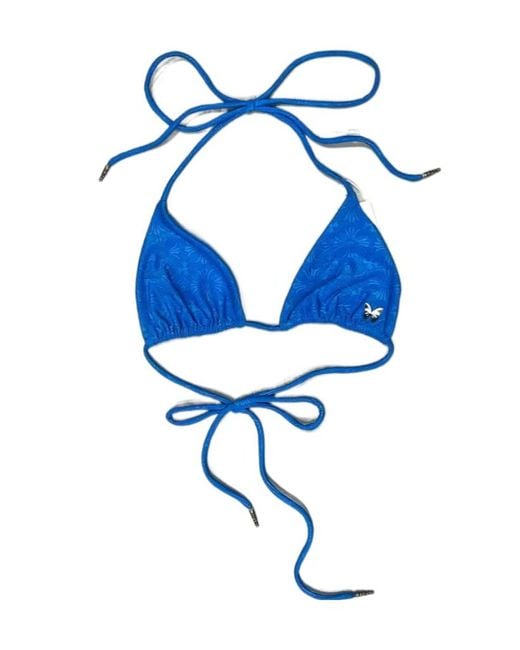 Chrome Hearts Blue Dark-Patterned Lace-Up Bikini Top