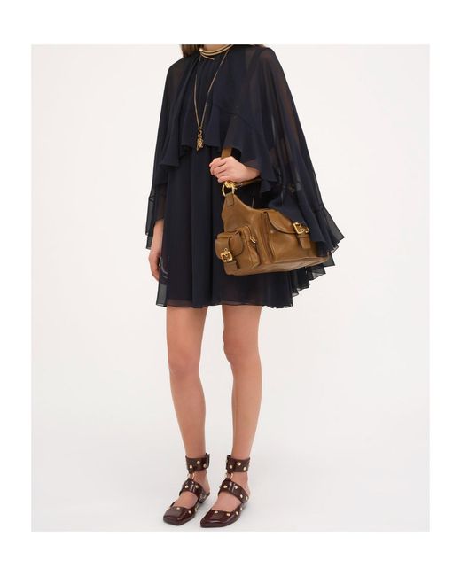 Chloé Blue Chloé Sheer Detailed Ruffled Dress