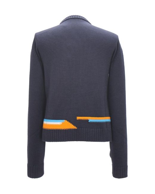 MCM Blue Pattern Logo Embroidered Sweater for men