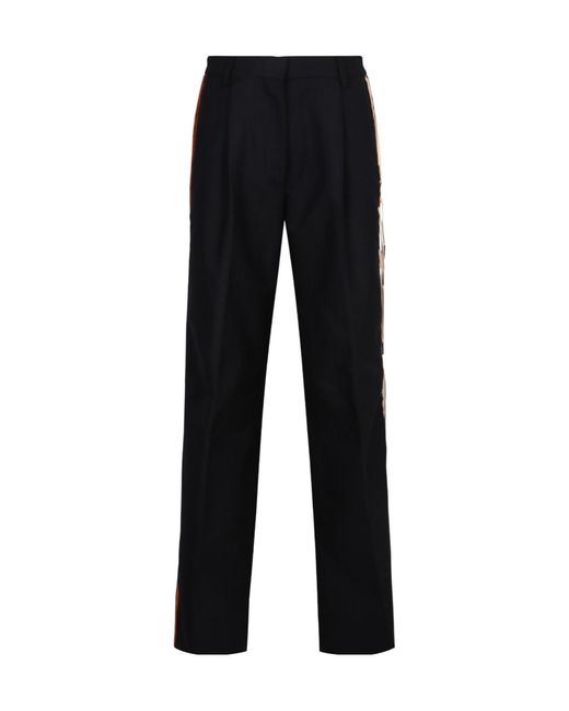 Dries Van Noten Black Velvet-Trim Straight-Leg Trousers