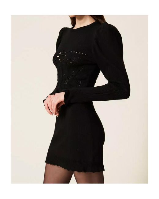 Twinset Black Crochet-Knit Mini Dress