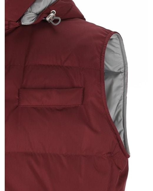 Brunello Cucinelli Red Hooded Down Vest for men