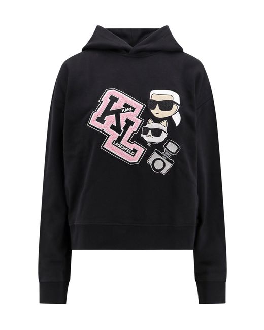 Karl Lagerfeld Ikonik Varsity Logo Embroidered Hoodie in Black Lyst