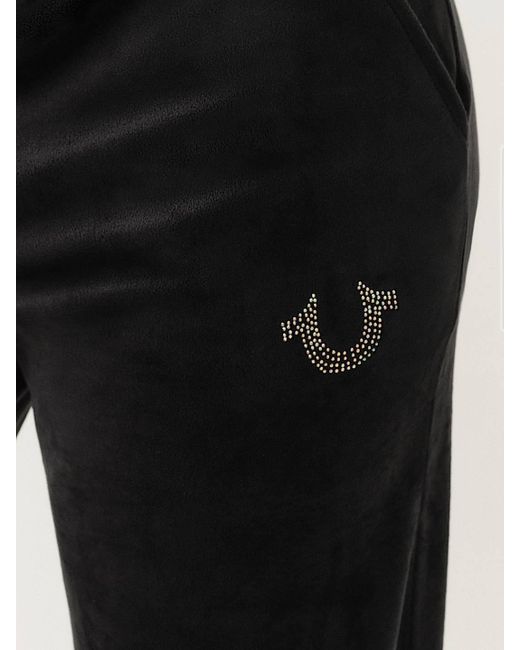 True Religion Black Velour Crystal Horseshoe Straight Leg Pant