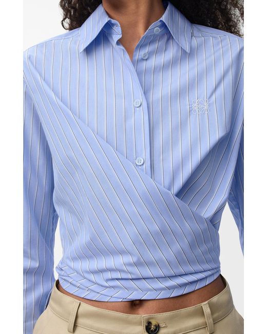 Loewe Blue Wrap-Tie Striped Shirt