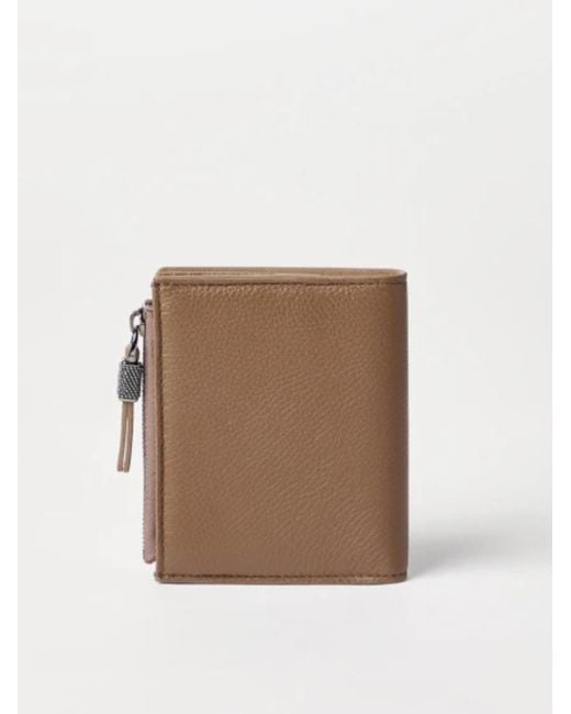 Brunello Cucinelli Brown Small Zip-Pocket Leather Wallet