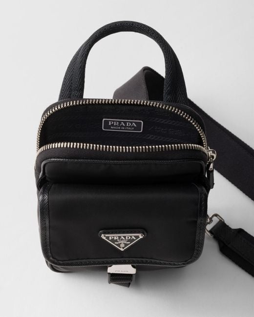 Prada Black Re-Nylon And Saffiano Leather Smartphone Case for men