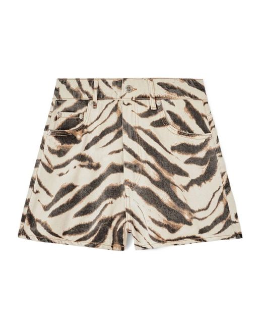 Ganni Natural Zebra Printed Denim Shorts