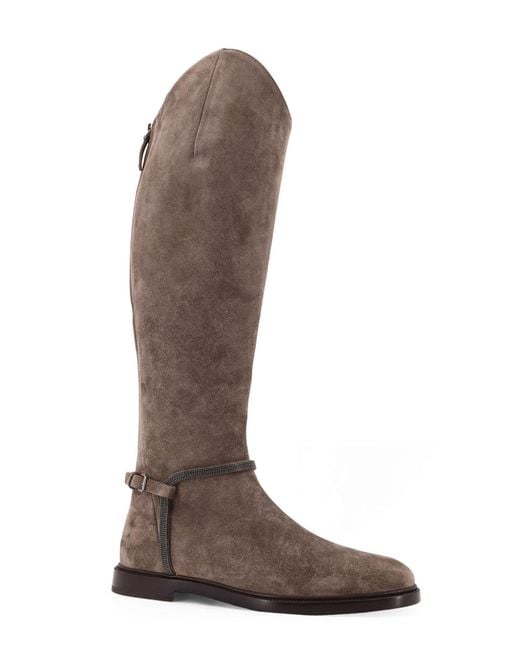 Brunello Cucinelli Brown Buckled Knee Boots