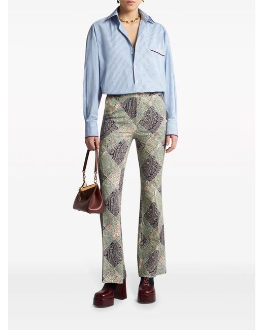 Etro Gray Flared Printed Cady Trousers