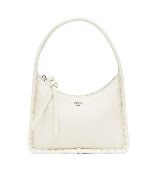 Fendi White Mini Fendessence Logo Plaque Tote Bag