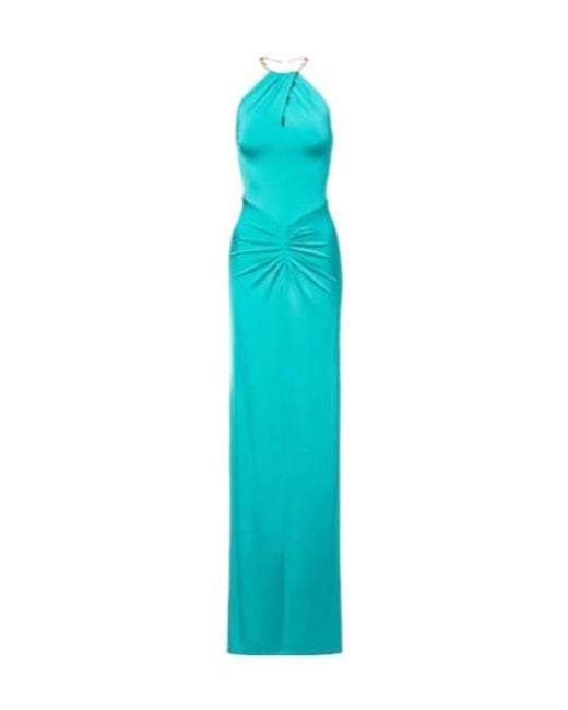 Carolina Herrera Blue Halterneck Ruched Jersey Gown