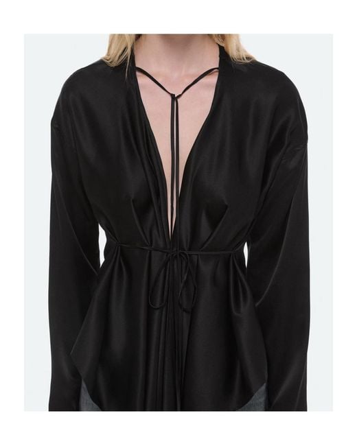 Helmut Lang Black Draped Silk Satin Scarf Top