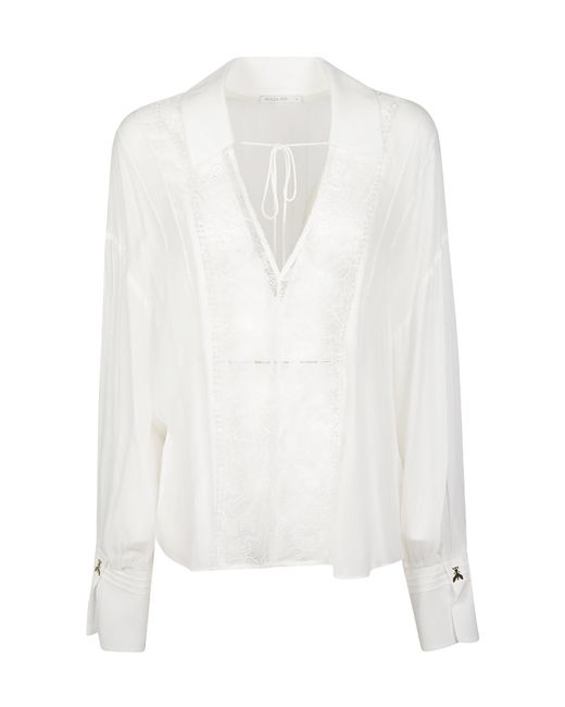 Patrizia Pepe White Lace Panel Long Sleeve Top