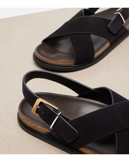 The Row Black Buckle Flat Sandals