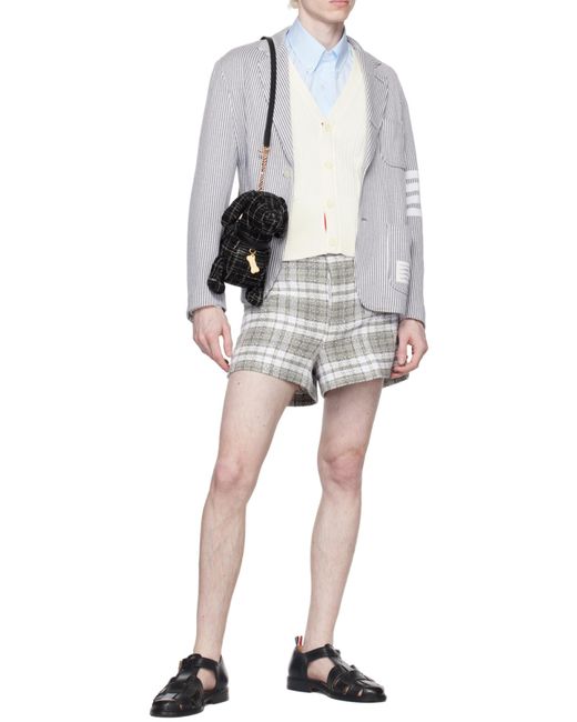 Thom Browne White 4-Bar Stripe Cable Knit Cardigan for men