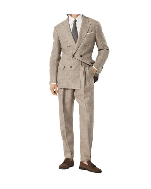 Brunello Cucinelli Natural Diagonal Deconstructed Suits for men