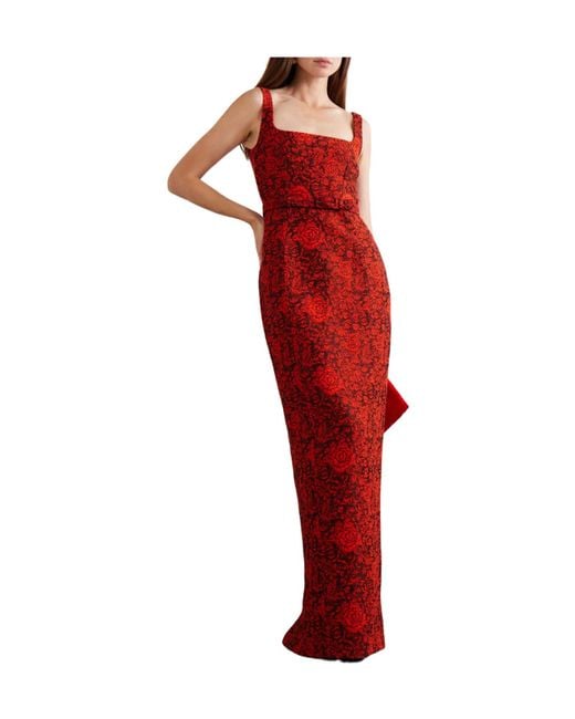 Saloni Red Belted Brocade Gown