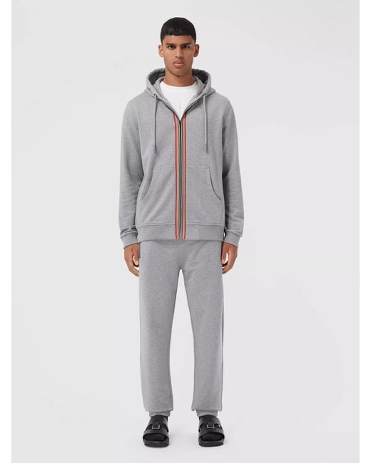 Burberry Gray Icon Stripe Zipped Hoodie for men