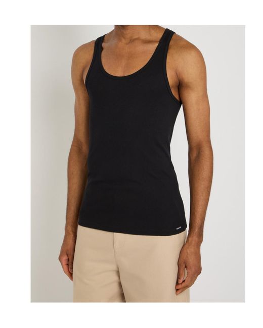 Tom Ford Black Ribbed Logo Track Tank Top for men
