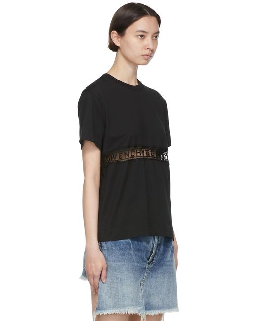 Givenchy Black Logo Lace Detailed Crewneck T-Shirt