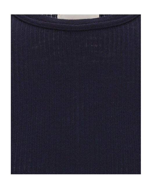 Forte_forte Blue Ribbed Crew Neck Knit T-Shirt