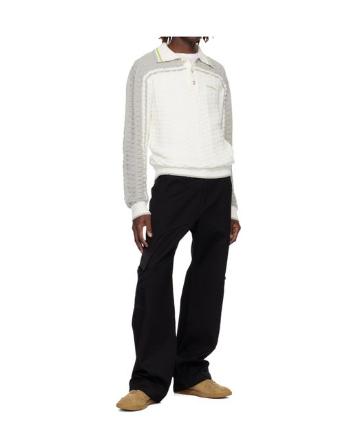 Casablanca White Long-Sleeve Boucle Polo Shirt for men