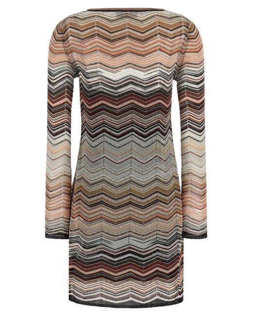 Missoni Gray Chevron Sequin Mini Knitted Dress