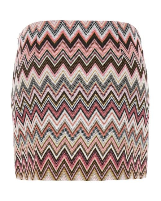 Missoni Multicolor Zigzag Woven Front Slit Mini Skirt