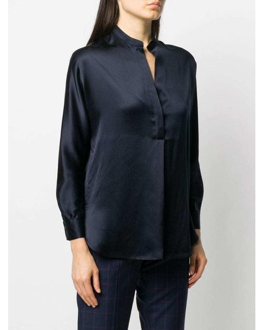 Vince Blue Open Neck Long-Sleeved Loose Fit Blouse