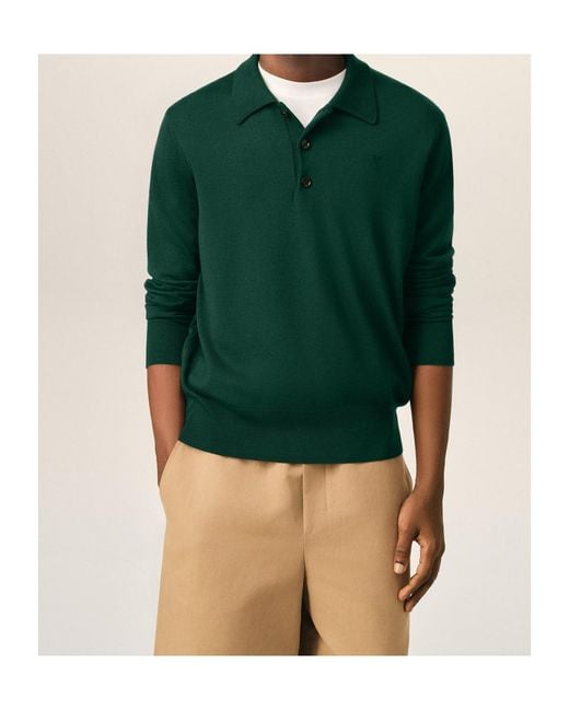 AMI Green Long Sleeves Polo for men