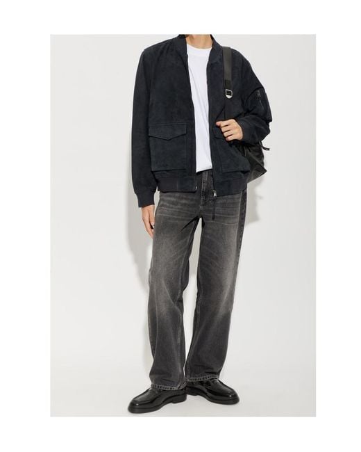 AllSaints Blue Suede Bomber Jacket for men